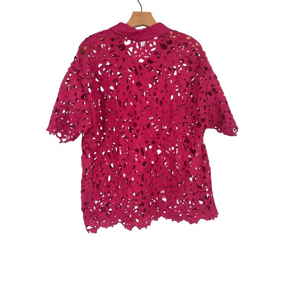 Wynne Collection Womens Eyelet  Blouse size 1X plus Pink Lace Collared Shirt - Picture 4 of 6